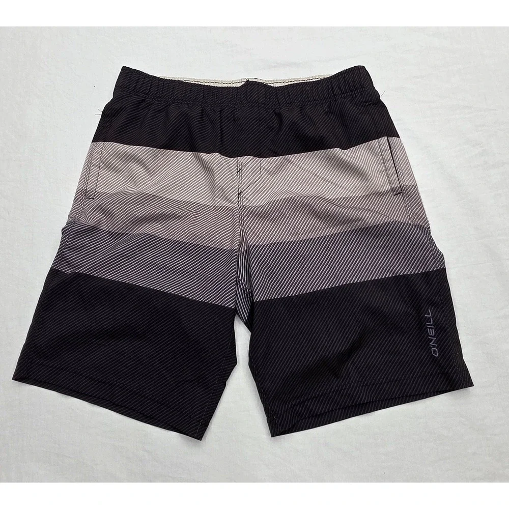 ONeill Hyperfreak Mens Board Shorts Black Grey Striped Swim Trunks Size L